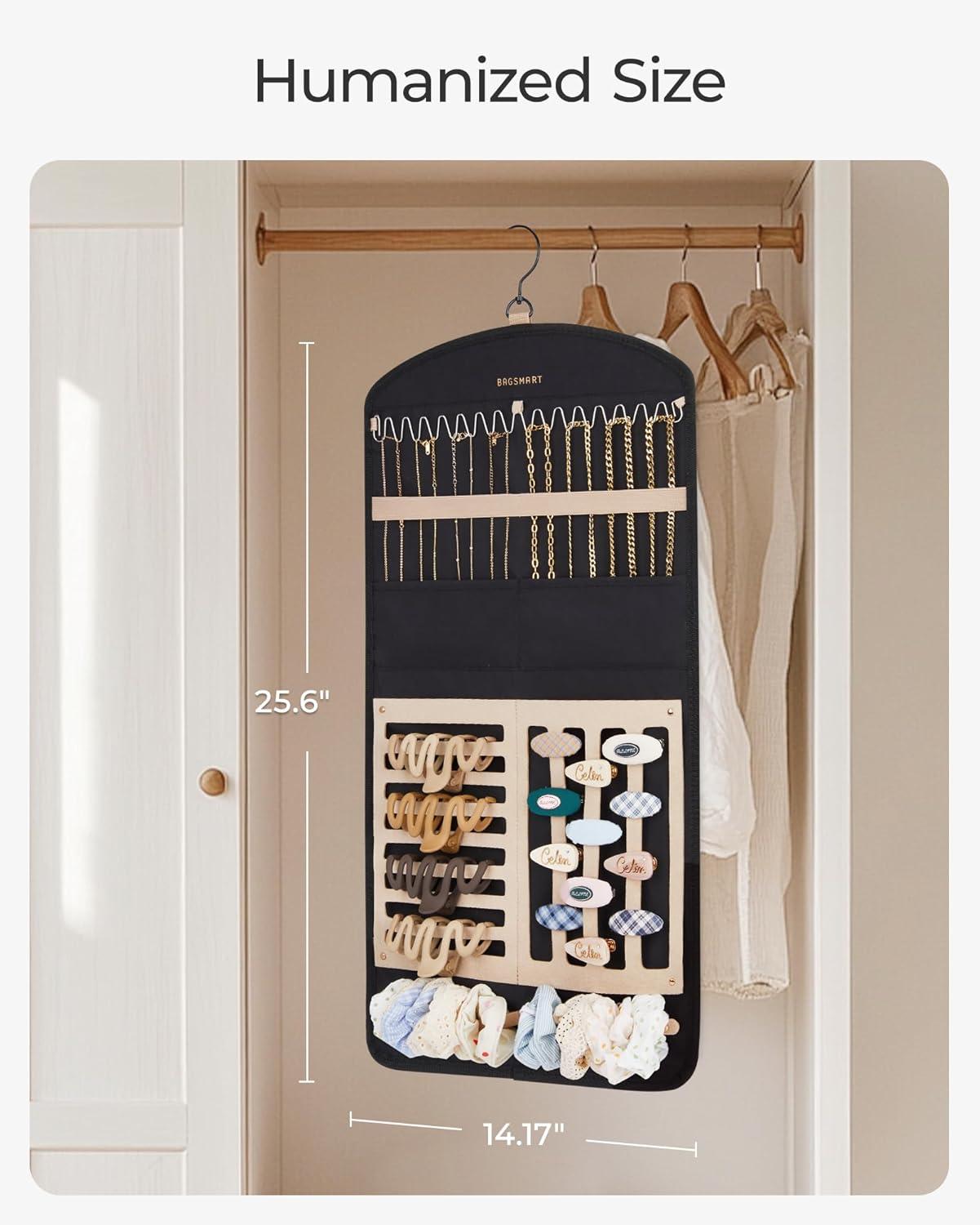 image:imageBAGSMART Hanging Jewelry Organizer Claw Clip Necklace Holder Roll for Hair Ties Headbands Clips Earrings Necklaces Glasses DoubleSided on Closet Wall Door 1 piece LargeBlackBlack