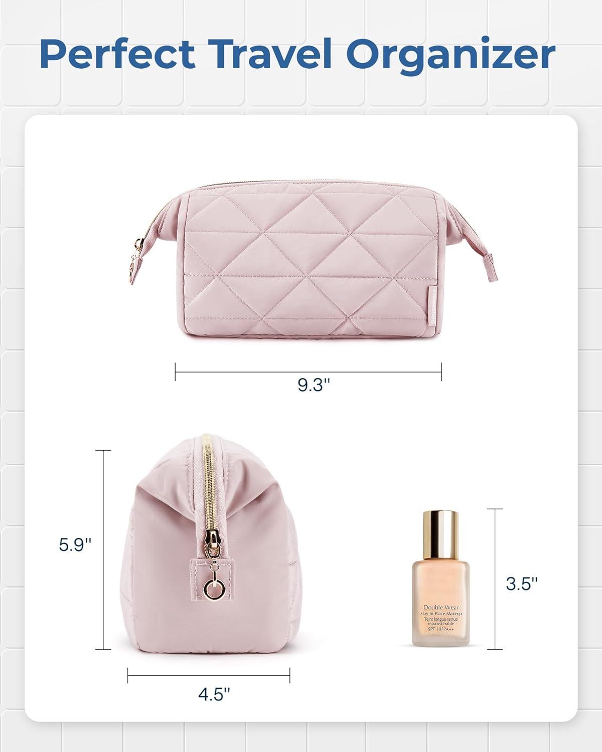 image:imageBAGSMART Makeup Bag Travel Makeup Bag Cute Puffy Make Up Bag Wideopen Cosmetic Bags for Women Small Makeup Pouch for Travel Essentials Toiletries Accessories BlackBPink