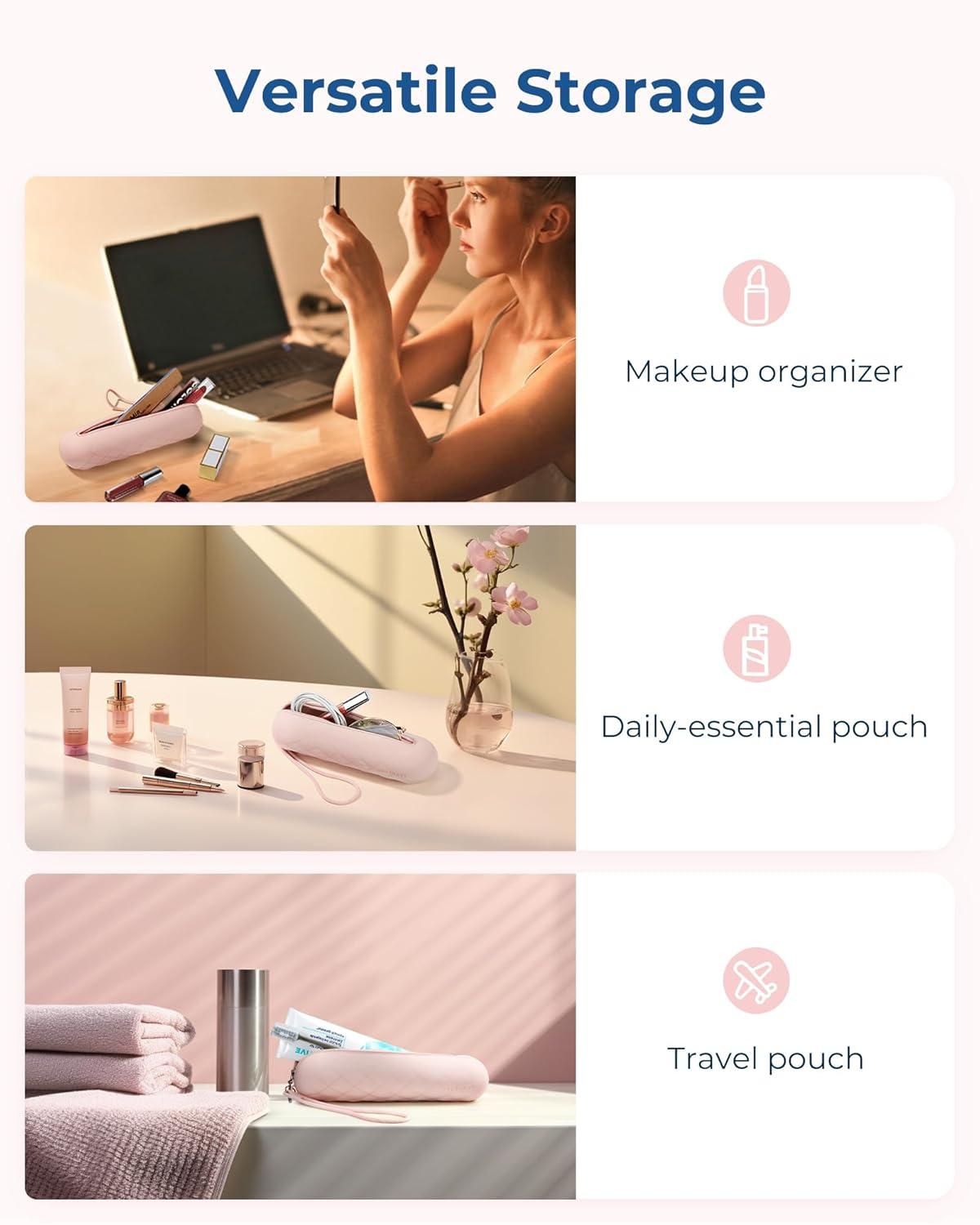image:imageBAGSMART Makeup Brush Holder Bag Travel Small Makeup Bag for Purse Make Up Brush Bag Case Cosmetic Bag Silicone Soft Portable Face Brushes Travel Essentials Organizer Holder PinkAPink