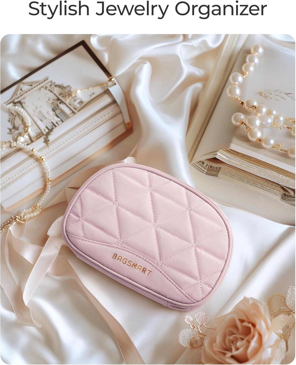 image:imageBAGSMART Travel Jewelry Case Jewelry Organizer Storage Roll Rings Necklaces Earrings Bracelets Brooches Watch Large Portable Light PinkBLight Pink