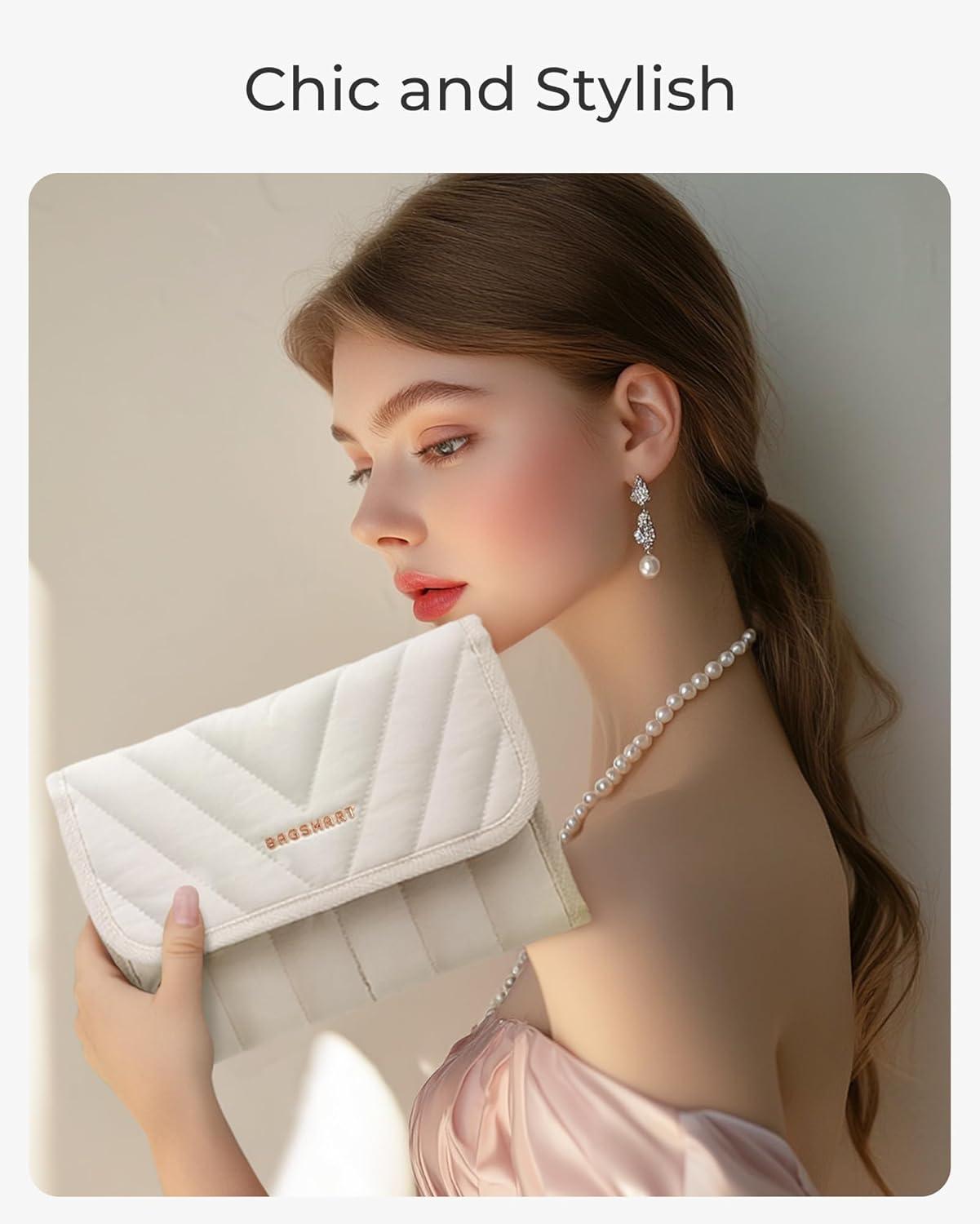 image:imageBAGSMART Travel Jewelry Organizer Case Foldable Jewelry Roll for Necklaces Earrings JourneyRings Bracelets Brooches Portable PinkABeige