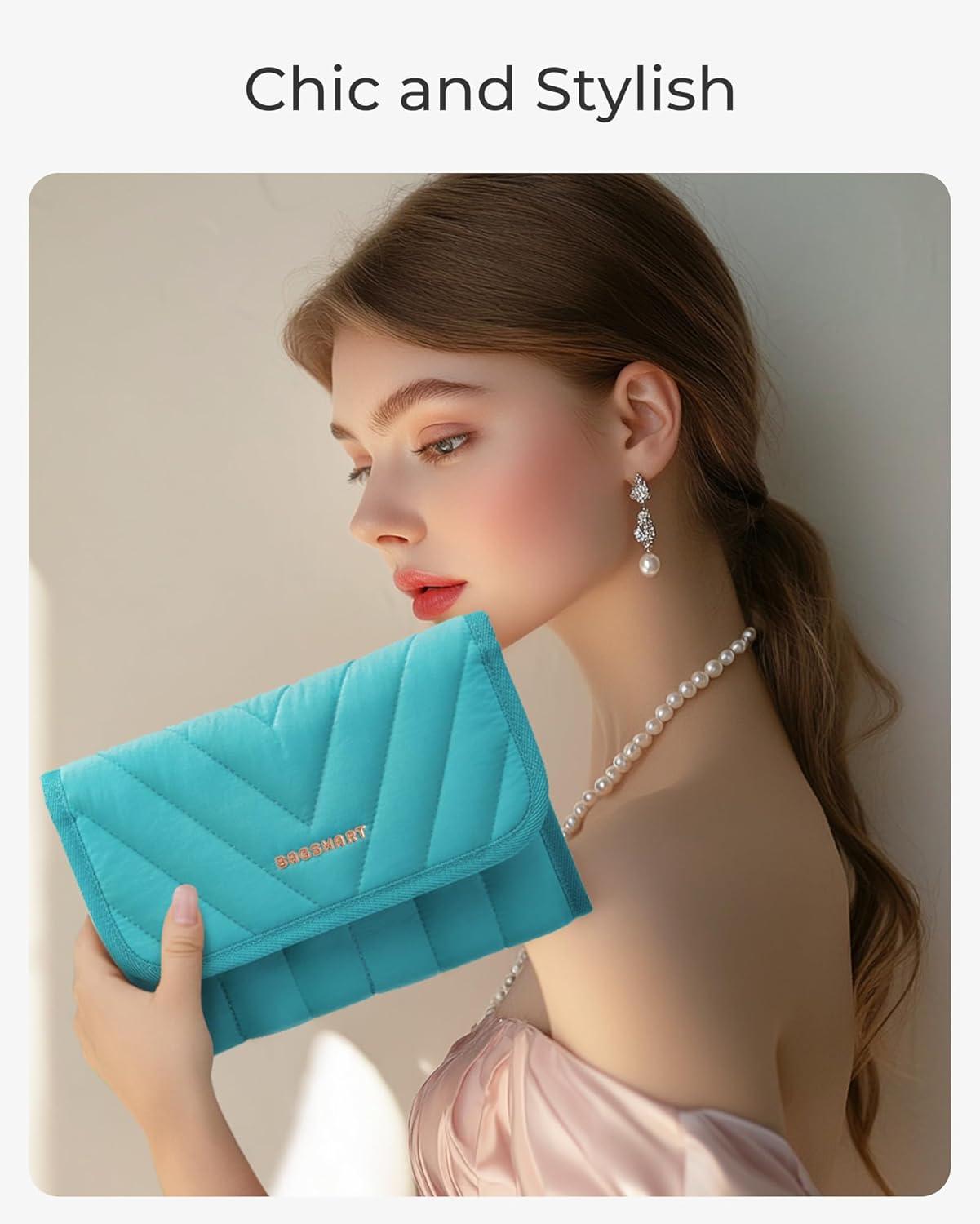 image:imageBAGSMART Travel Jewelry Organizer Case Foldable Jewelry Roll for Necklaces Earrings JourneyRings Bracelets Brooches Portable PinkAGreen
