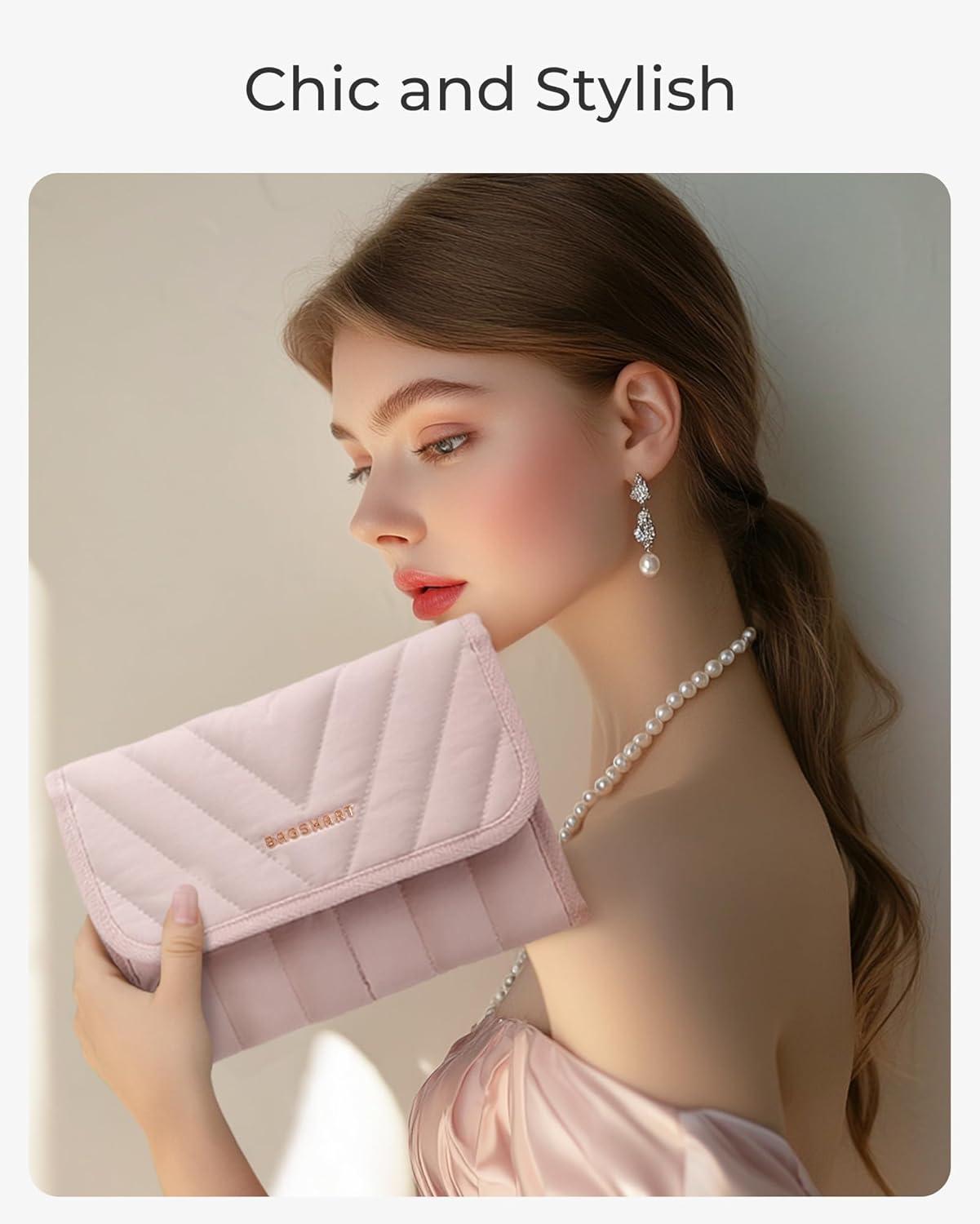 image:imageBAGSMART Travel Jewelry Organizer Case Foldable Jewelry Roll for Necklaces Earrings JourneyRings Bracelets Brooches Portable PinkAPink