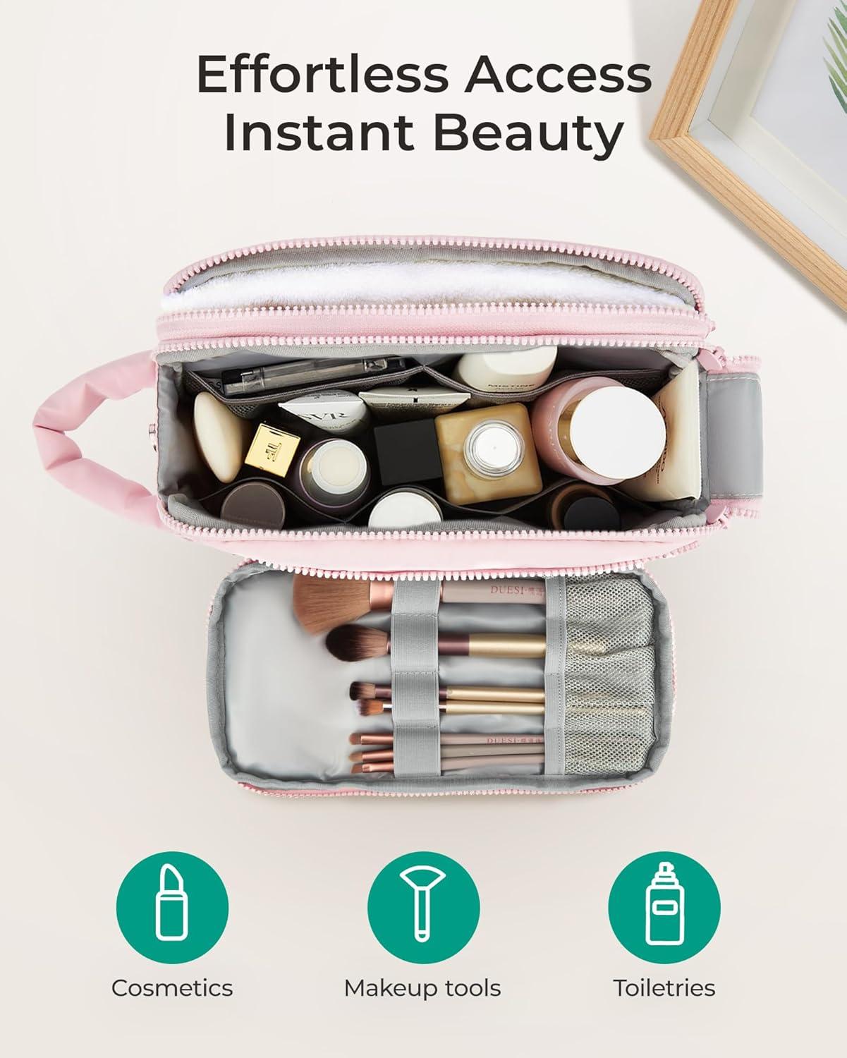 image:imageBAGSMART Travel Toiletry Bag for Women Wideopen Makeup Bag Organizer Puffy Make Up Case Large Capacity Cosmetic Organizer for Women for Travel Essentials Toiletries Accessories BottlesBlackBlack