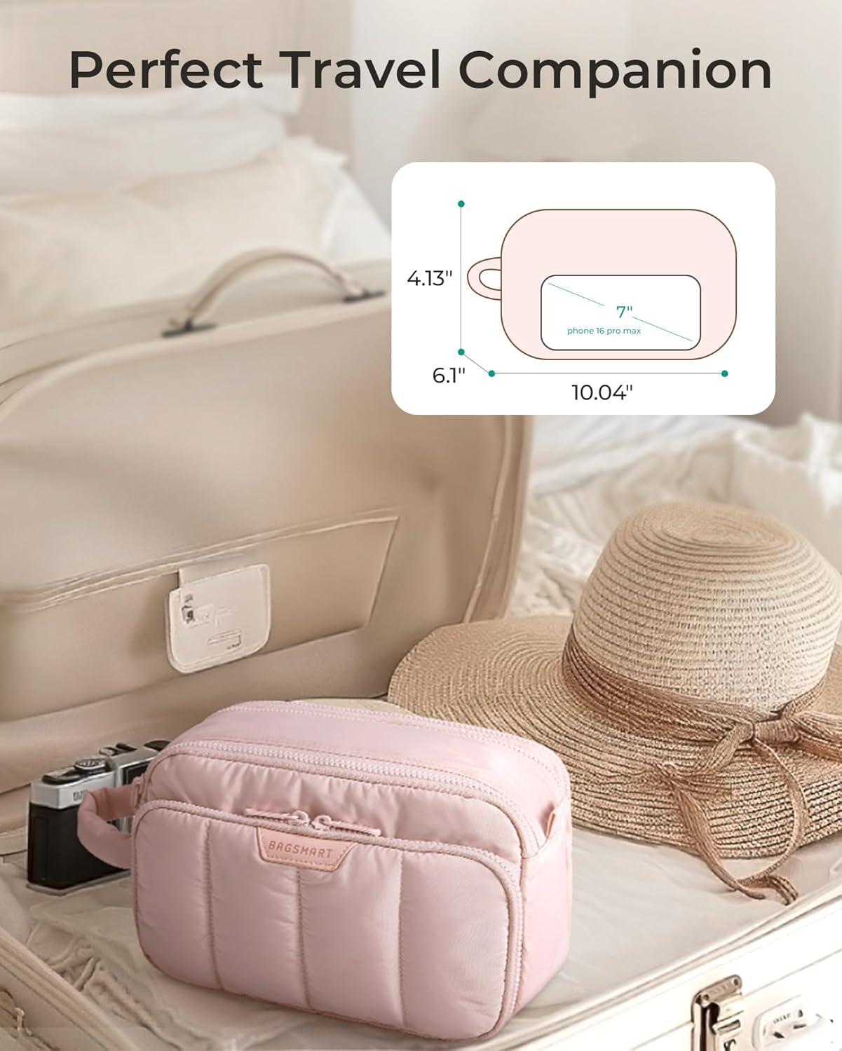 image:imageBAGSMART Travel Toiletry Bag for Women Wideopen Makeup Bag Organizer Puffy Make Up Case Large Capacity Cosmetic Organizer for Women for Travel Essentials Toiletries Accessories BottlesBlackPink