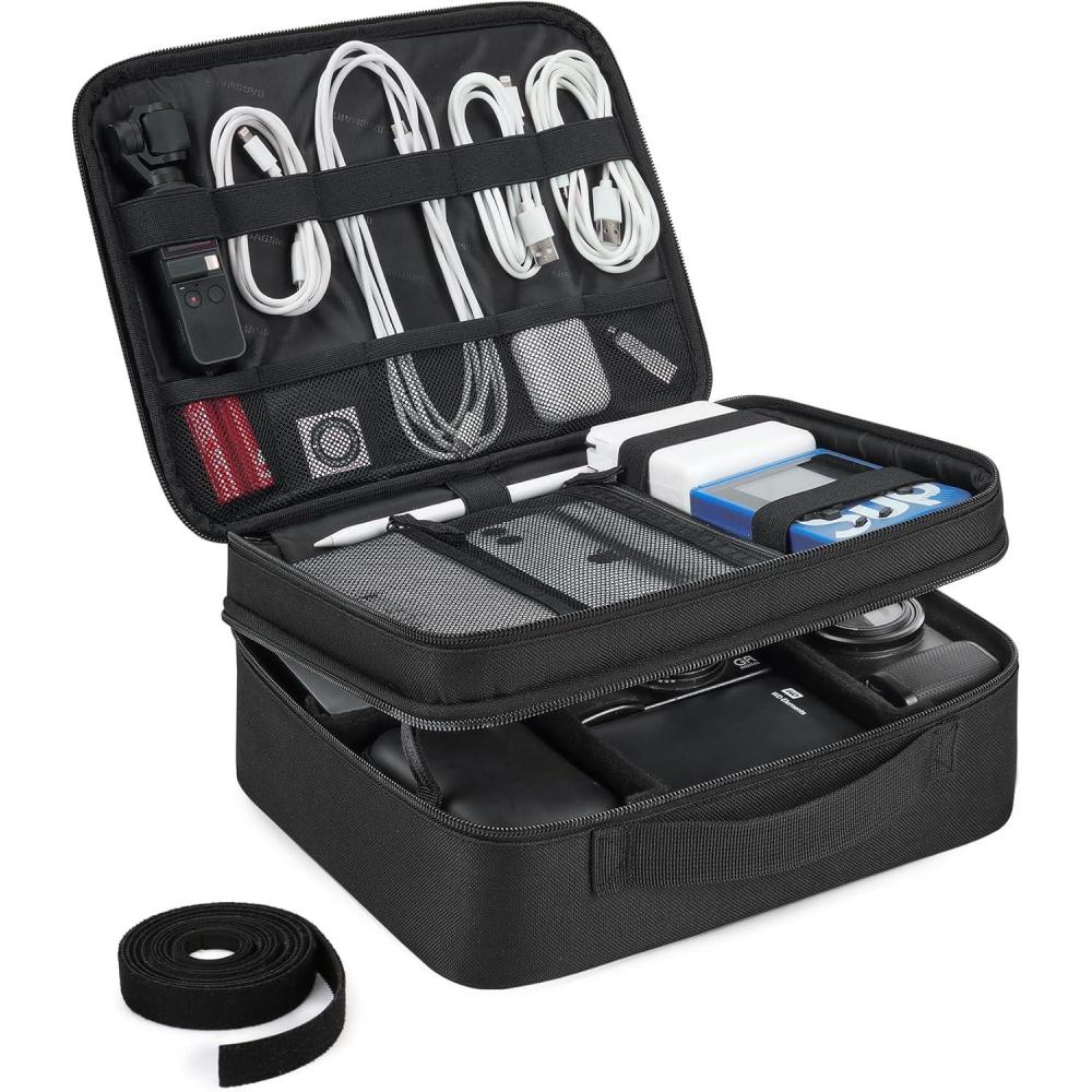 image:imageBAGSMART Cable Organizer Bag Travel Electronics Organizer with Adjustable Divider Tech Bag Carrying Case Storage Bag Sturdy Tool Case with Handle for Cellphone Cord Electronics Accessories BlackBlack