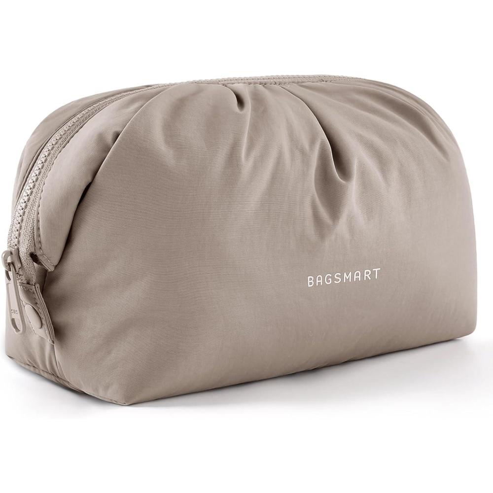 image:imageBAGSMART Makeup Bag Travel Toiletry Bag Cute Make Up Bag Large Capacity Cosmetic Bags for Women Wideopen Makeup Pouch Travel Essentials Toiletries Accessories Brushes PinkCamel