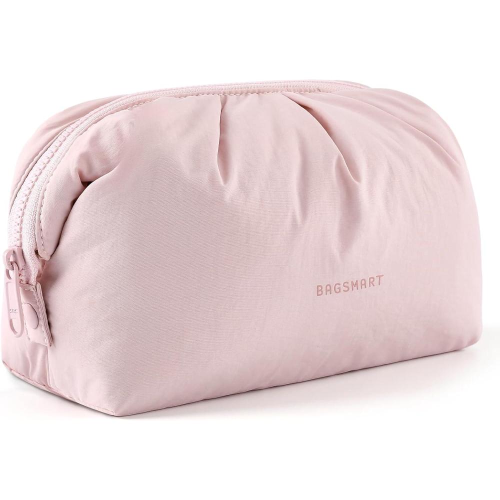 image:imageBAGSMART Makeup Bag Travel Toiletry Bag Cute Make Up Bag Large Capacity Cosmetic Bags for Women Wideopen Makeup Pouch Travel Essentials Toiletries Accessories Brushes PinkPink