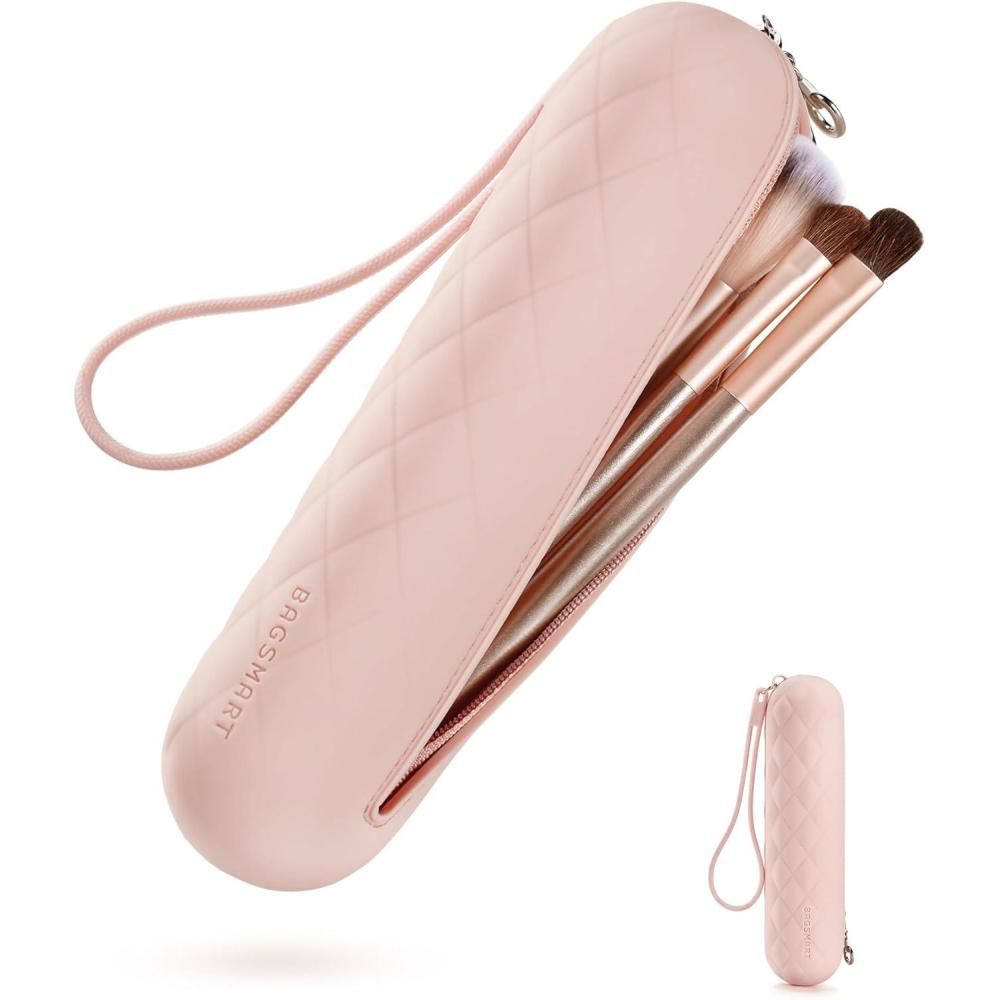 image:imageBAGSMART Makeup Brush Holder Bag Travel Small Makeup Bag for Purse Make Up Brush Bag Case Cosmetic Bag Silicone Soft Portable Face Brushes Travel Essentials Organizer Holder PinkAPink