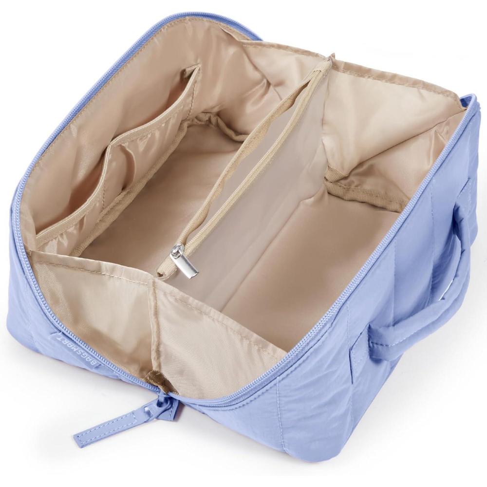 image:imageBAGSMART Travel Makeup Bag for Women Portable Waterresistant Cosmetic Case Puffy Padded Make Up Organizer Pouch Open Flat Toiletry Bag for Toiletries Brushes Purple04Purple