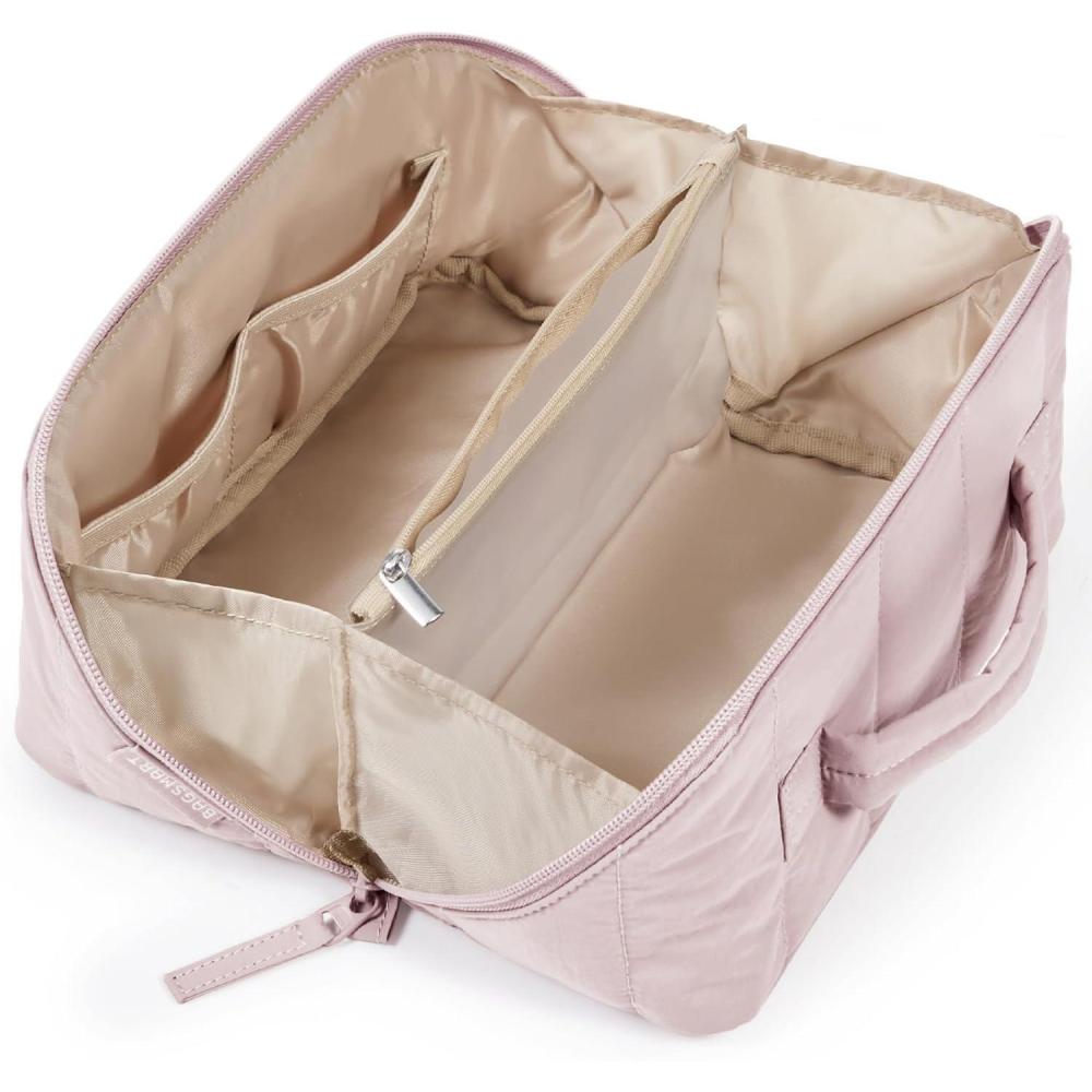 image:imageBAGSMART Travel Makeup Bag for Women Portable Waterresistant Cosmetic Case Puffy Padded Make Up Organizer Pouch Open Flat Toiletry Bag for Toiletries Brushes Purple02Baby Pink