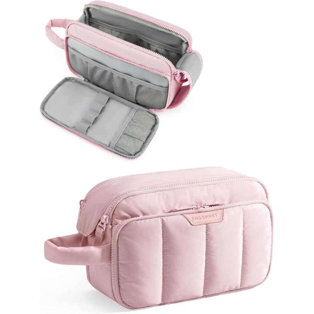 image:imageBAGSMART Travel Toiletry Bag for Women Wideopen Makeup Bag Organizer Puffy Make Up Case Large Capacity Cosmetic Organizer for Women for Travel Essentials Toiletries Accessories BottlesBlackPink