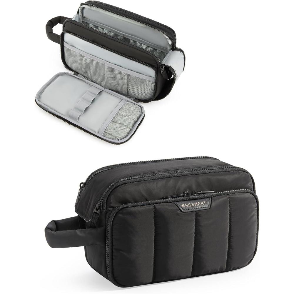 image:imageBAGSMART Travel Toiletry Bag for Women Wideopen Makeup Bag Organizer Puffy Make Up Case Large Capacity Cosmetic Organizer for Women for Travel Essentials Toiletries Accessories BottlesBlackBlack