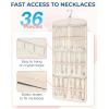 BAGSMART Hanging Jewelry Organizer, Necklace Holder Anti-tangle Earrings Rings Hanger with 20 Jewelry Bags Travel Storage Roll with Pockets Hang on Closet, Wall, Door,1 Piece, Large, Black(Beige)