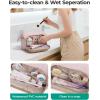 BAGSMART Makeup Bag Travel Toiletry Bag, Puffy Padded Make Up Bags for Women, Makeup Organizer Wide-open Pouch Purse, Travel Essentials for Toiletries Accessories Brushes, Black(Dark Pink)