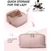 BAGSMART Travel Makeup Bag for Women, Portable Water-resistant Cosmetic Case, Puffy Padded Make Up Organizer Pouch, Open Flat Toiletry Bag for Toiletries, Brushes, Purple(Pink)