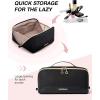BAGSMART Travel Makeup Bag for Women, Portable Water-resistant Cosmetic Case, Puffy Padded Make Up Organizer Pouch, Open Flat Toiletry Bag for Toiletries, Brushes, Purple(Black)