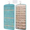 BAGSMART Hanging Jewelry Organizer, Necklace Holder Anti-tangle Earrings Rings Hanger with 20 Jewelry Bags Travel Storage Roll with Pockets Hang on Closet, Wall, Door,1 Piece, Large, Black(Teal)