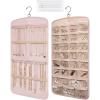 BAGSMART Hanging Jewelry Organizer, Necklace Holder Anti-tangle Earrings Rings Hanger with 20 Jewelry Bags Travel Storage Roll with Pockets Hang on Closet, Wall, Door,1 Piece, Large, Black(Pink)