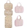 BAGSMART Travel Jewelry Case, Hanging Jewelry Organizer with Zipper Pockets, Large Capacity Puffy Jewelry Roll for Earrings, Necklaces, Rings on Closet, Wall, Door, Portable Travel Essentials, Pink(Pink)