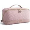BAGSMART Travel Makeup Bag for Women, Portable Water-resistant Cosmetic Case, Puffy Padded Make Up Organizer Pouch, Open Flat Toiletry Bag for Toiletries, Brushes, Purple(Pink)