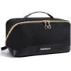 BAGSMART Travel Makeup Bag for Women, Portable Water-resistant Cosmetic Case, Puffy Padded Make Up Organizer Pouch, Open Flat Toiletry Bag for Toiletries, Brushes, Purple(Black)