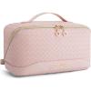 BAGSMART Travel Makeup Bag for Women, Portable Water-resistant Cosmetic Case, Puffy Padded Make Up Organizer Pouch, Open Flat Toiletry Bag for Toiletries, Brushes, Purple(14-A-Pink)