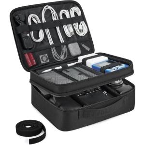 BAGSMART Cable Organizer Bag, Travel Electronics Organizer with Adjustable Divider, Tech Bag Carrying Case, Storage Bag Sturdy Tool Case with Handle for Cellphone Cord Electronics Accessories, Black(Black)