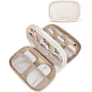 BAGSMART Electronics Organizer Travel Case, Cord Organizer for Women, Travel Cable Bag (Black)(A-Double Layer Beige)