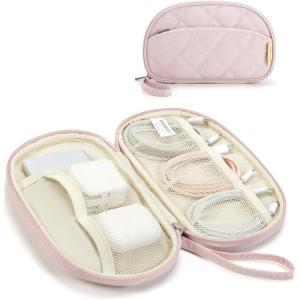 BAGSMART Electronics Organizer Travel Case, Cord Organizer for Women, Travel Cable Bag (Black)(Single Layer Pink)