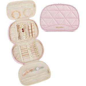 BAGSMART Travel Jewelry Case Jewelry Organizer Storage Roll Rings Necklaces Earrings Bracelets Brooches Watch Large Portable Light Pink(A-Light Pink)