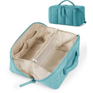 BAGSMART Travel Makeup Bag for Women, Portable Water-resistant Cosmetic Case, Puffy Padded Make Up Organizer Pouch, Open Flat Toiletry Bag for Toiletries, Brushes, Purple(06-Green)