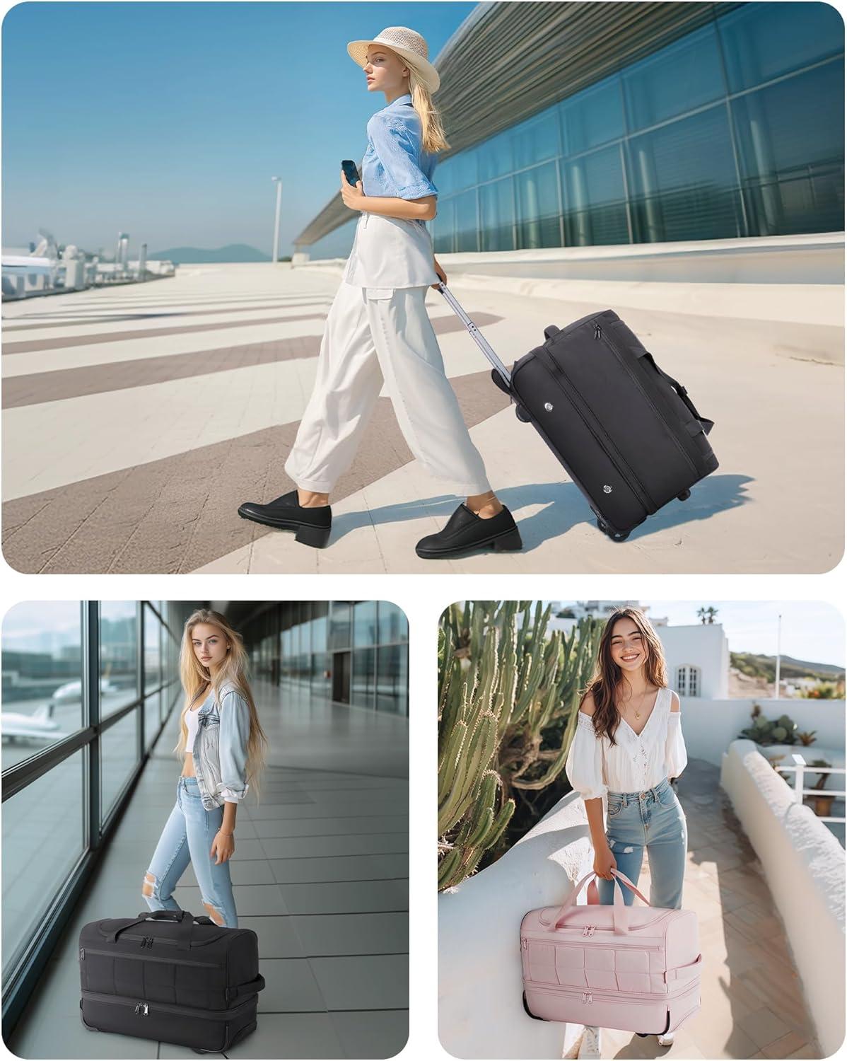image:imageBAGSMART 42L Rolling Duffle Bag with Wheels Carry On Bag Duffel Bag for Travel Wet Pocket Duffle Bag with Wheels and Handle BrownAKhaki
