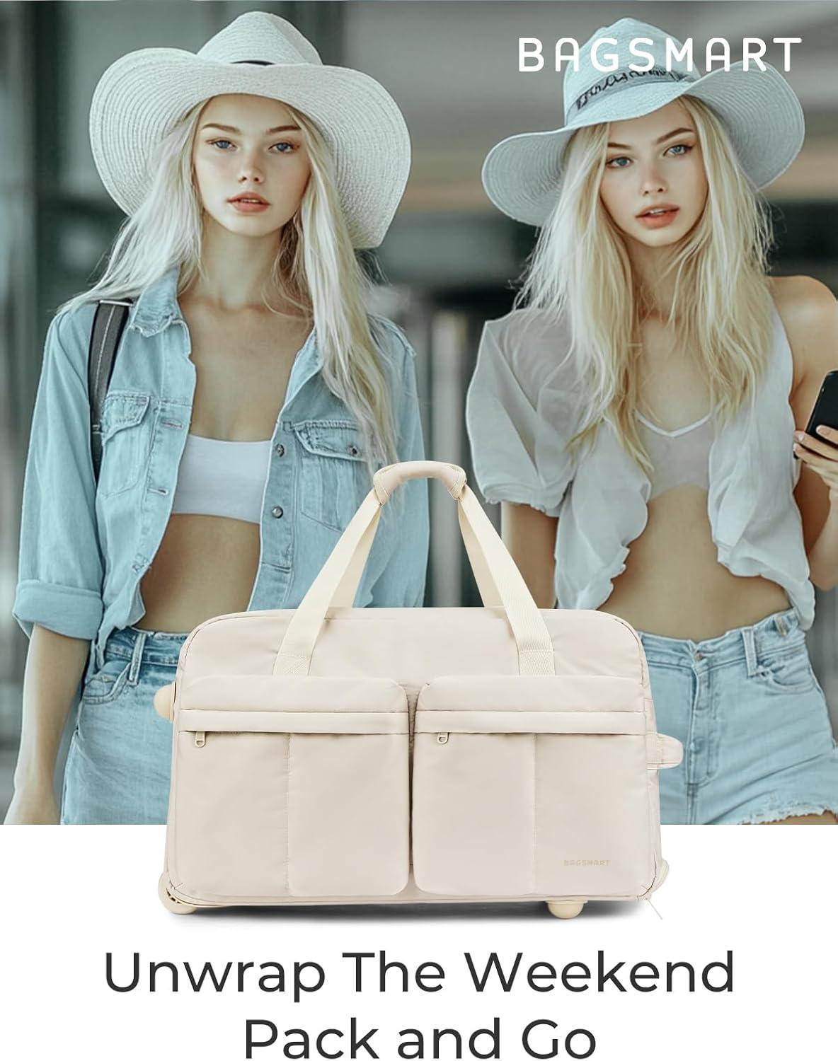 image:imageBAGSMART 42L Rolling Duffle Bag with Wheels Carry On Bag Duffel Bag for Travel Wet Pocket Duffle Bag with Wheels and Handle BrownBeige