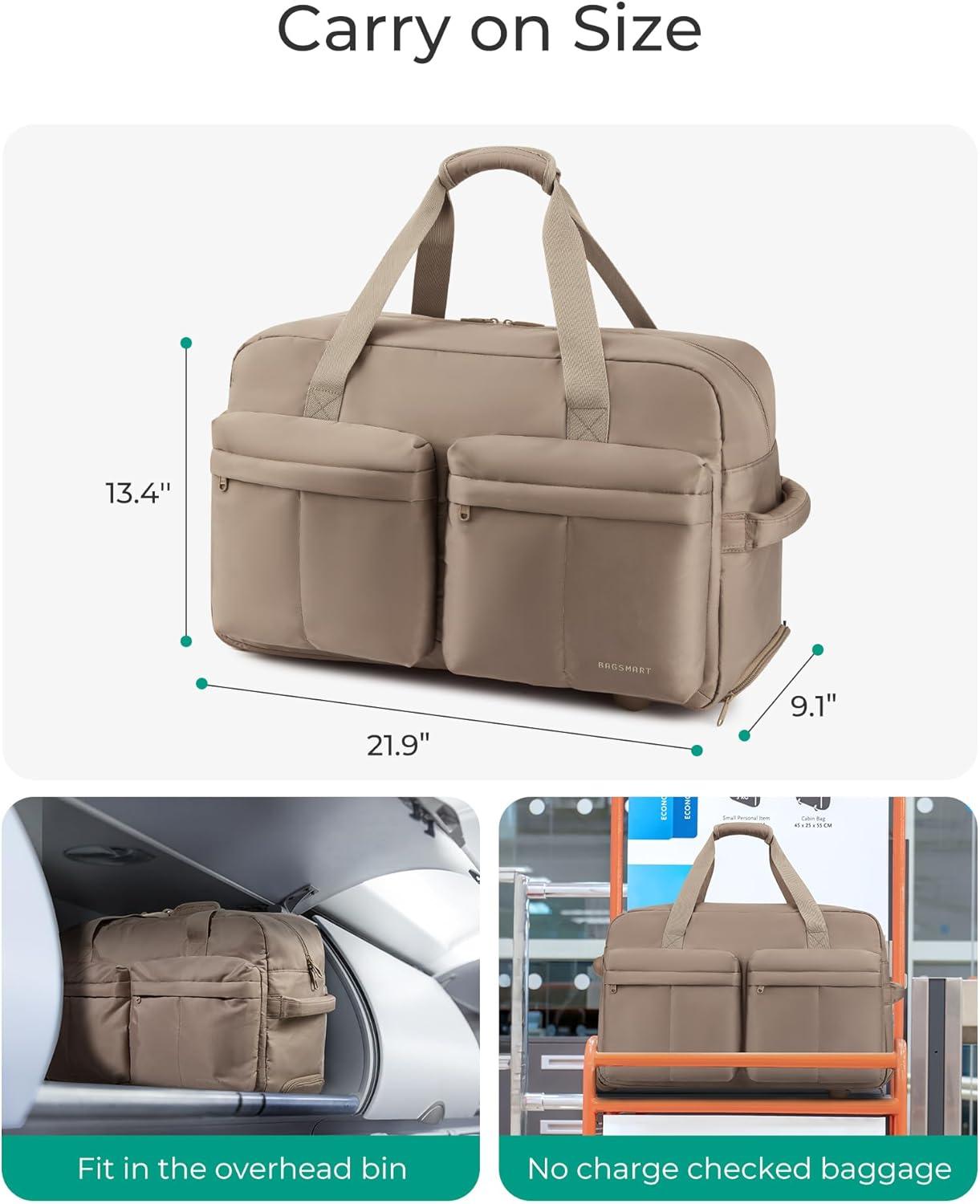 image:imageBAGSMART 42L Rolling Duffle Bag with Wheels Carry On Bag Duffel Bag for Travel Wet Pocket Duffle Bag with Wheels and Handle BrownClassic