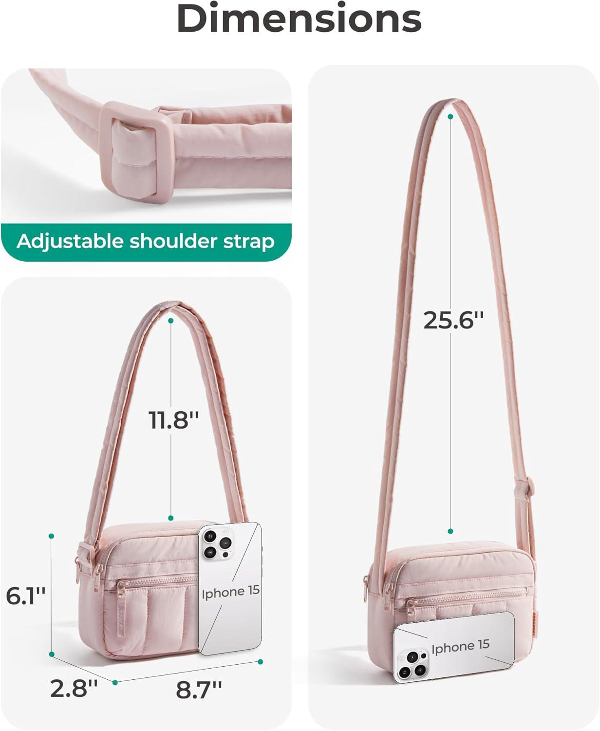 image:imageBAGSMART Anti Theft Crossbody Bags for Women Travel Purse Medium Quilted Puffy cross body bag Handbags Shoulder Purses BlackmediumBaby Pink