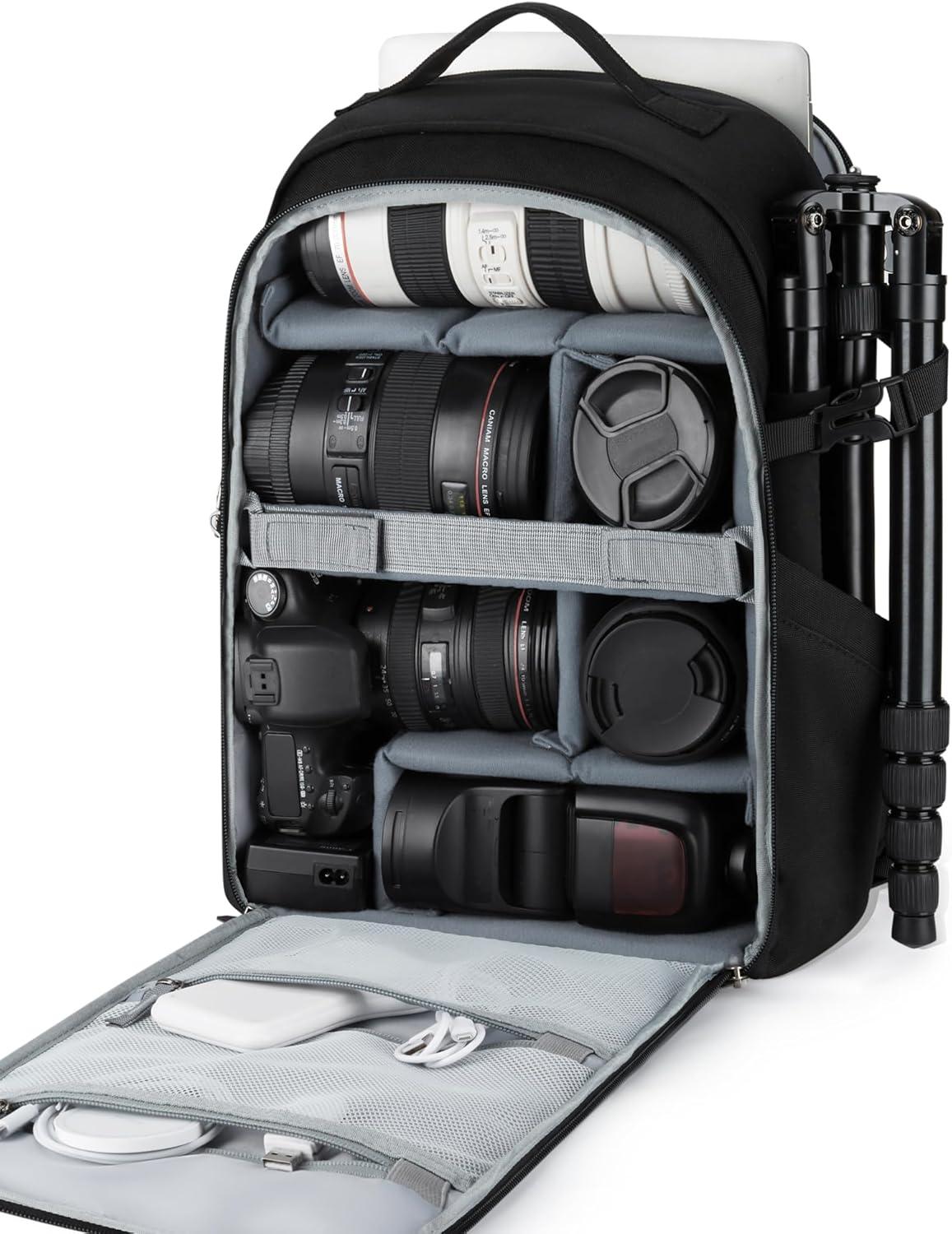 image:imageBAGSMART Camera Bag DSLR SLR Camera Backpack Fits up to 156 Laptop Camera Case for Photographers with Waterproof Rain Cover Tripod Holder BlackBlack