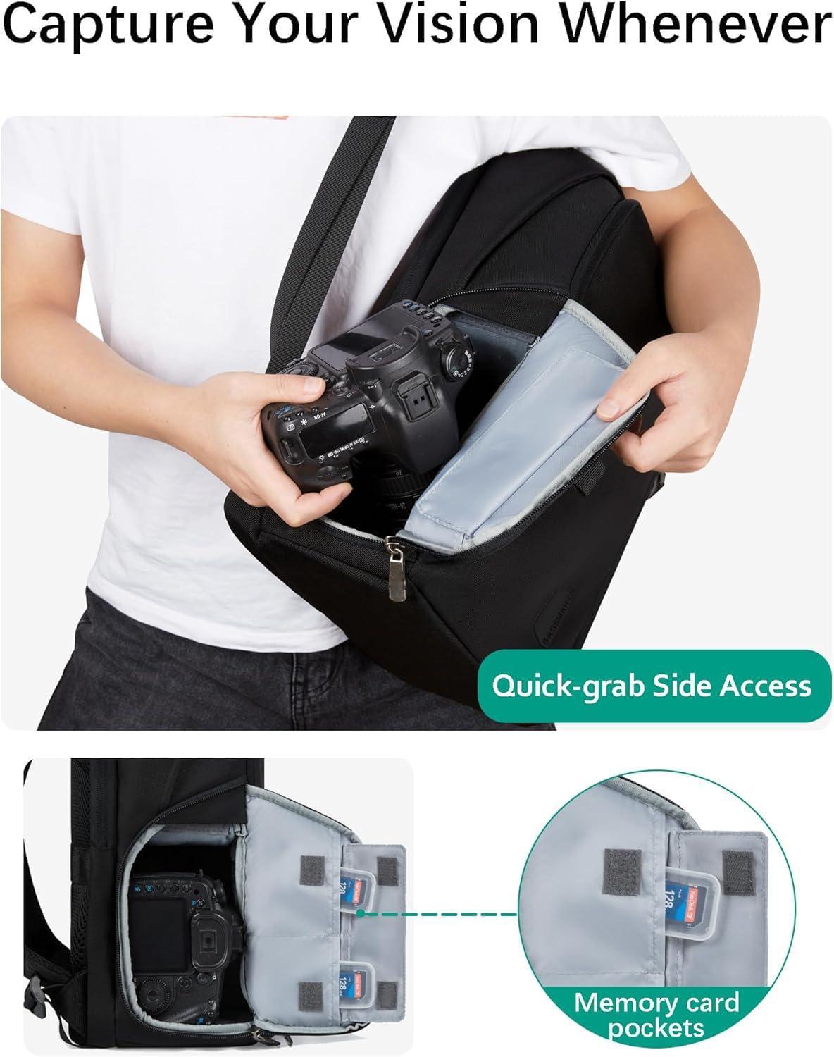 image:imageBAGSMART Camera Bag DSLR SLR Camera Backpack Fits up to 156 Laptop Camera Case for Photographers with Waterproof Rain Cover Tripod Holder BlackBlack