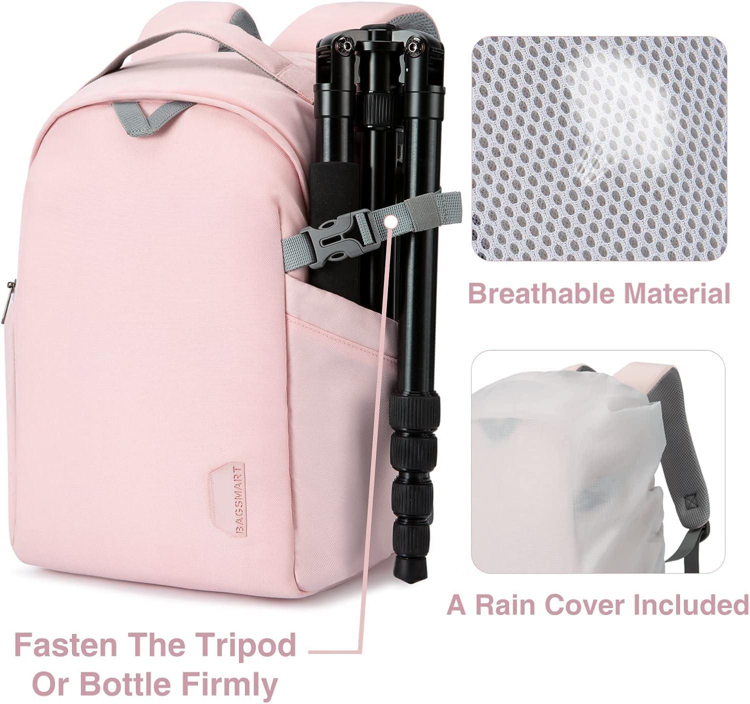 image:imageBAGSMART Camera Bag DSLR SLR Camera Backpack Fits up to 156 Laptop Camera Case for Photographers with Waterproof Rain Cover Tripod Holder BlackPink