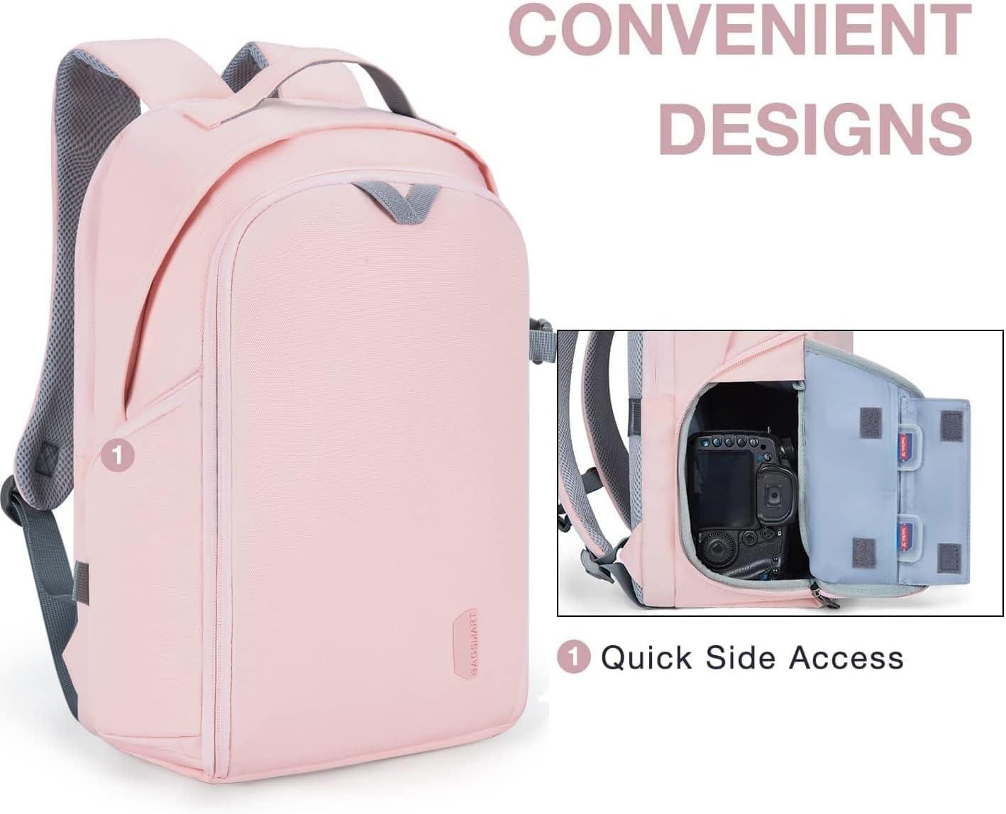 image:imageBAGSMART Camera Bag DSLR SLR Camera Backpack Fits up to 156 Laptop Camera Case for Photographers with Waterproof Rain Cover Tripod Holder BlackPink