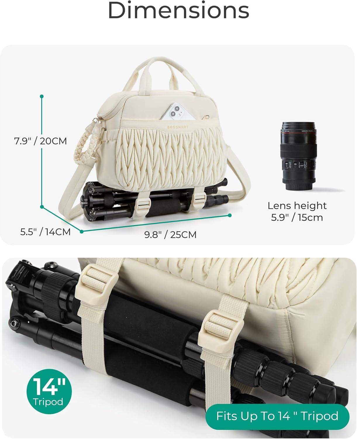 image:imageBAGSMART Camera Sling Bag Portable Small Camera Bags for Photographers with Tripod Holder Waterproof DSLRSLRCute Camera Case for Women with Rain Cover Compatible with Sony Canon Nikon BeigeBlack