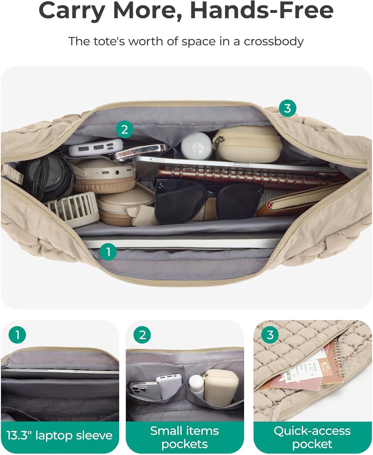 image:imageBAGSMART Crossbody Hobo Bag for Women Quilted Puffy Purses for Women Soft Fluffy Cute Shoulder Handbag for Daily UsePower Black