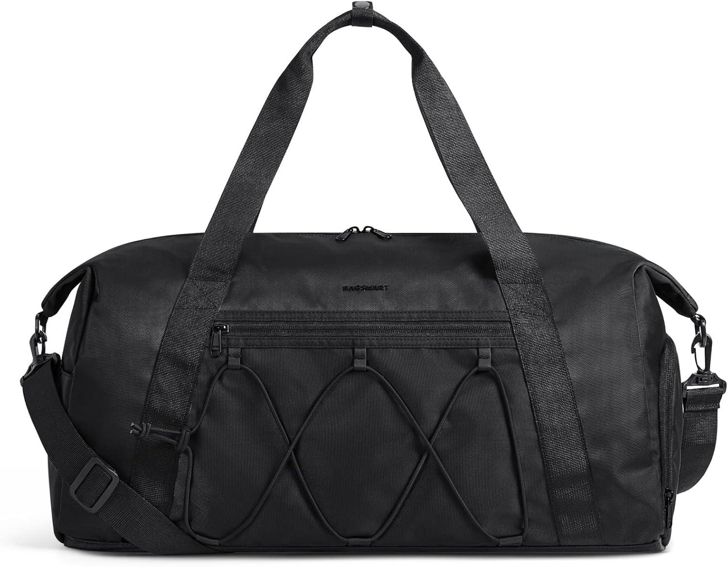image:imageBAGSMART Gym Bag With Shoe Compartment amp Wet Pocket Lightweight Sports Travel Duffel Bag Carry On Bag Weekender Overnight Bag Water Resistant Sports Gym Tote Bags Swimming Yoga Almond OilBlack