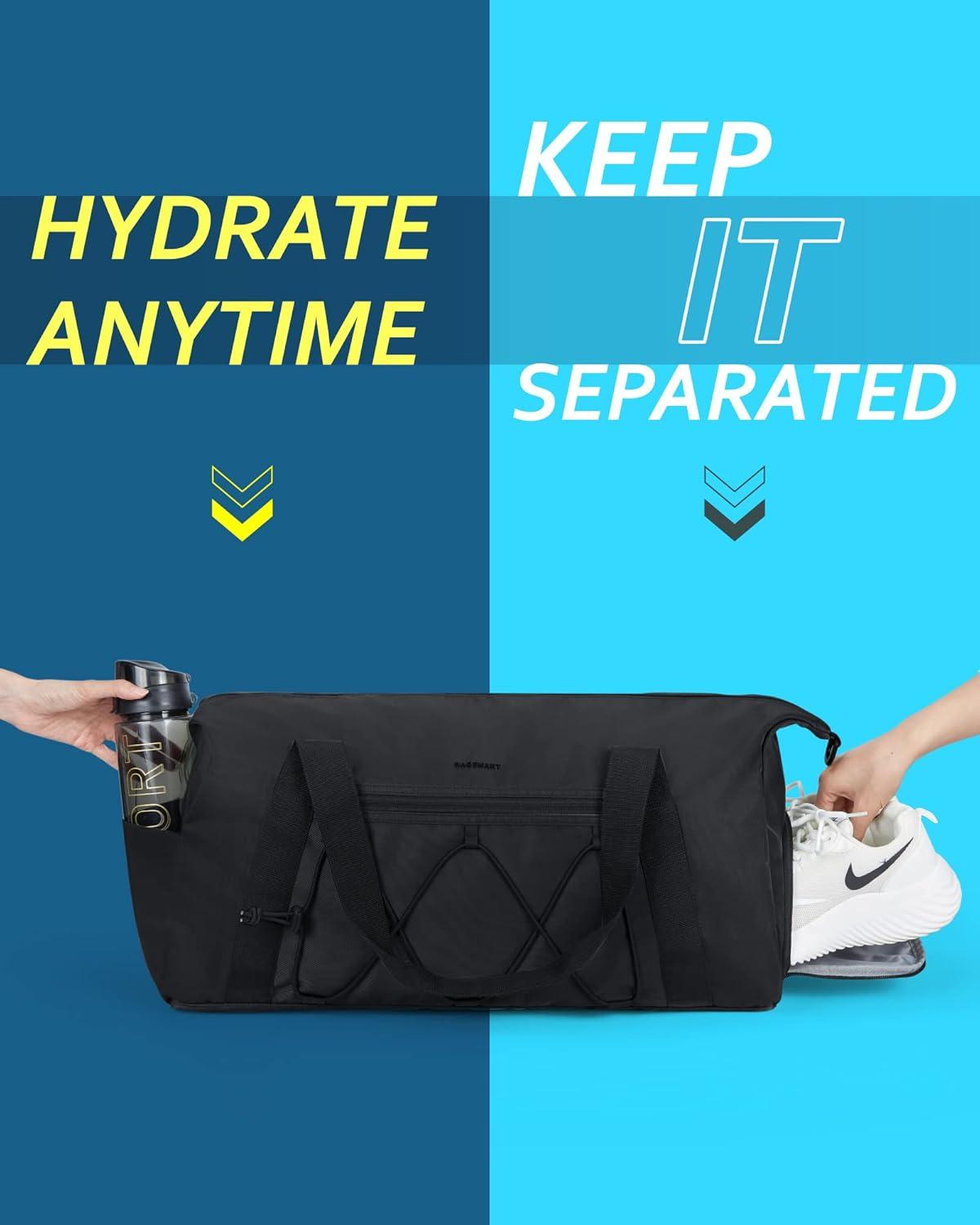 image:imageBAGSMART Gym Bag With Shoe Compartment amp Wet Pocket Lightweight Sports Travel Duffel Bag Carry On Bag Weekender Overnight Bag Water Resistant Sports Gym Tote Bags Swimming Yoga Almond OilBlack