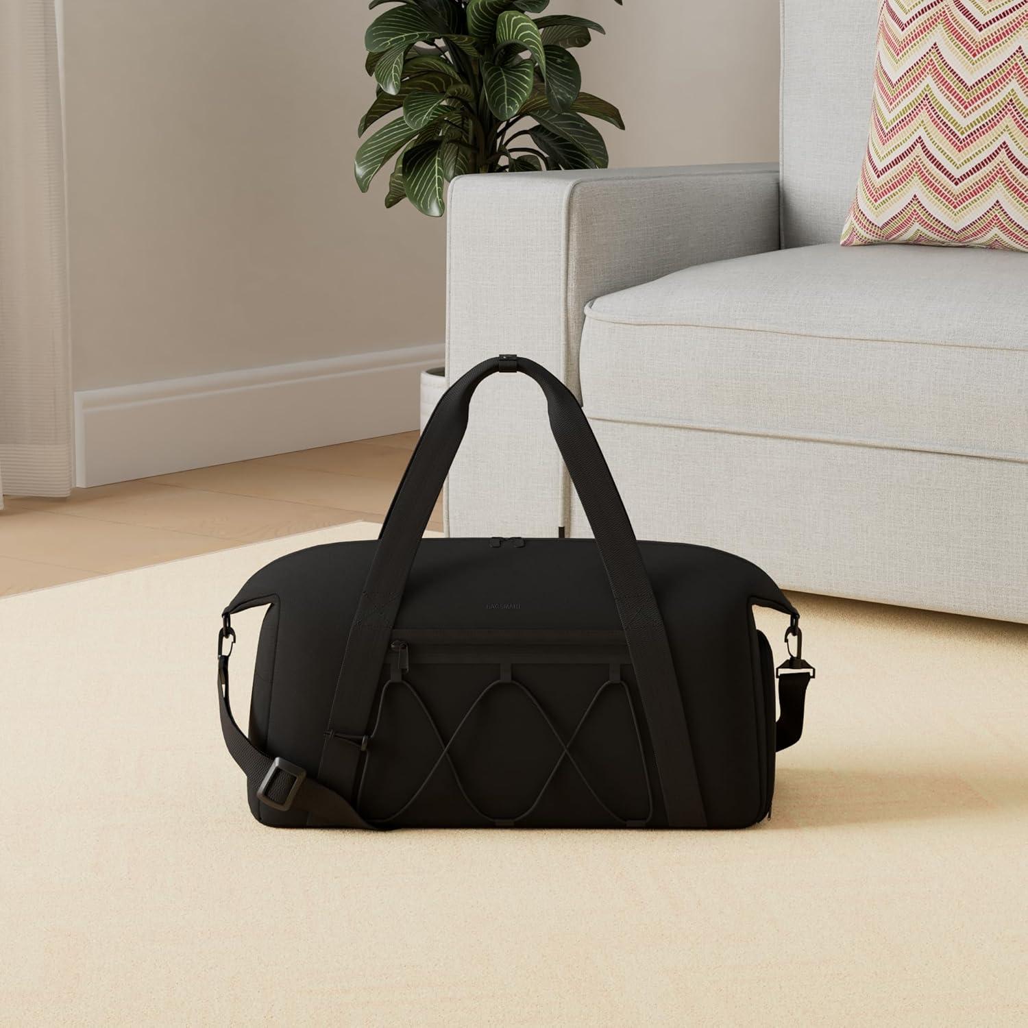 image:imageBAGSMART Gym Bag With Shoe Compartment amp Wet Pocket Lightweight Sports Travel Duffel Bag Carry On Bag Weekender Overnight Bag Water Resistant Sports Gym Tote Bags Swimming Yoga Almond OilBlack