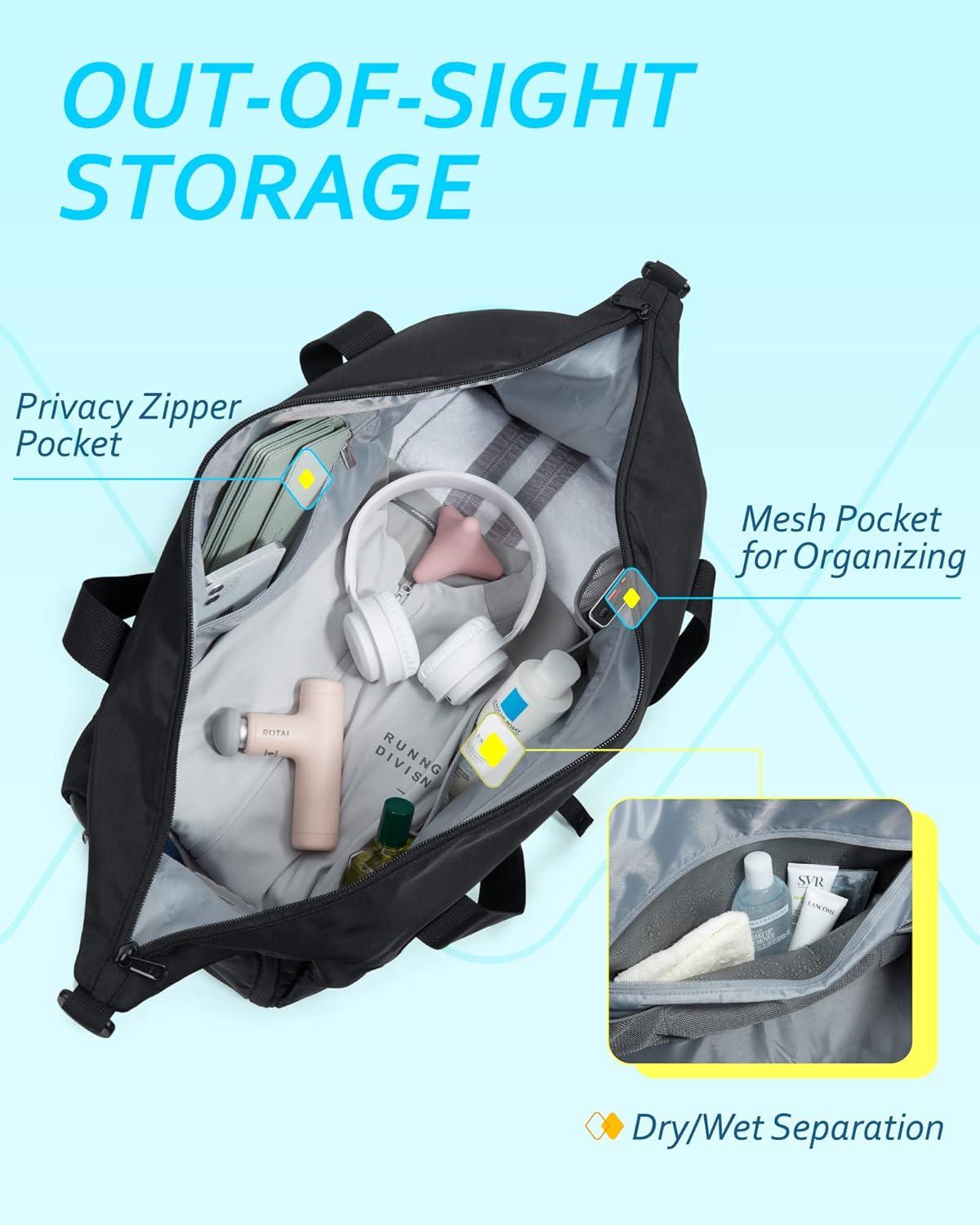 image:imageBAGSMART Gym Bag With Shoe Compartment amp Wet Pocket Lightweight Sports Travel Duffel Bag Carry On Bag Weekender Overnight Bag Water Resistant Sports Gym Tote Bags Swimming Yoga Almond OilBlack