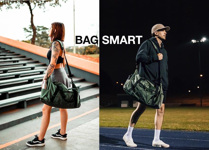 image:imageBAGSMART Gym Bag With Shoe Compartment amp Wet Pocket Lightweight Sports Travel Duffel Bag Carry On Bag Weekender Overnight Bag Water Resistant Sports Gym Tote Bags Swimming Yoga Almond OilBlack