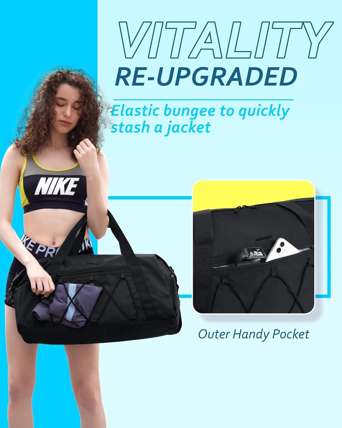 image:imageBAGSMART Gym Bag With Shoe Compartment amp Wet Pocket Lightweight Sports Travel Duffel Bag Carry On Bag Weekender Overnight Bag Water Resistant Sports Gym Tote Bags Swimming Yoga Almond OilDark Pink