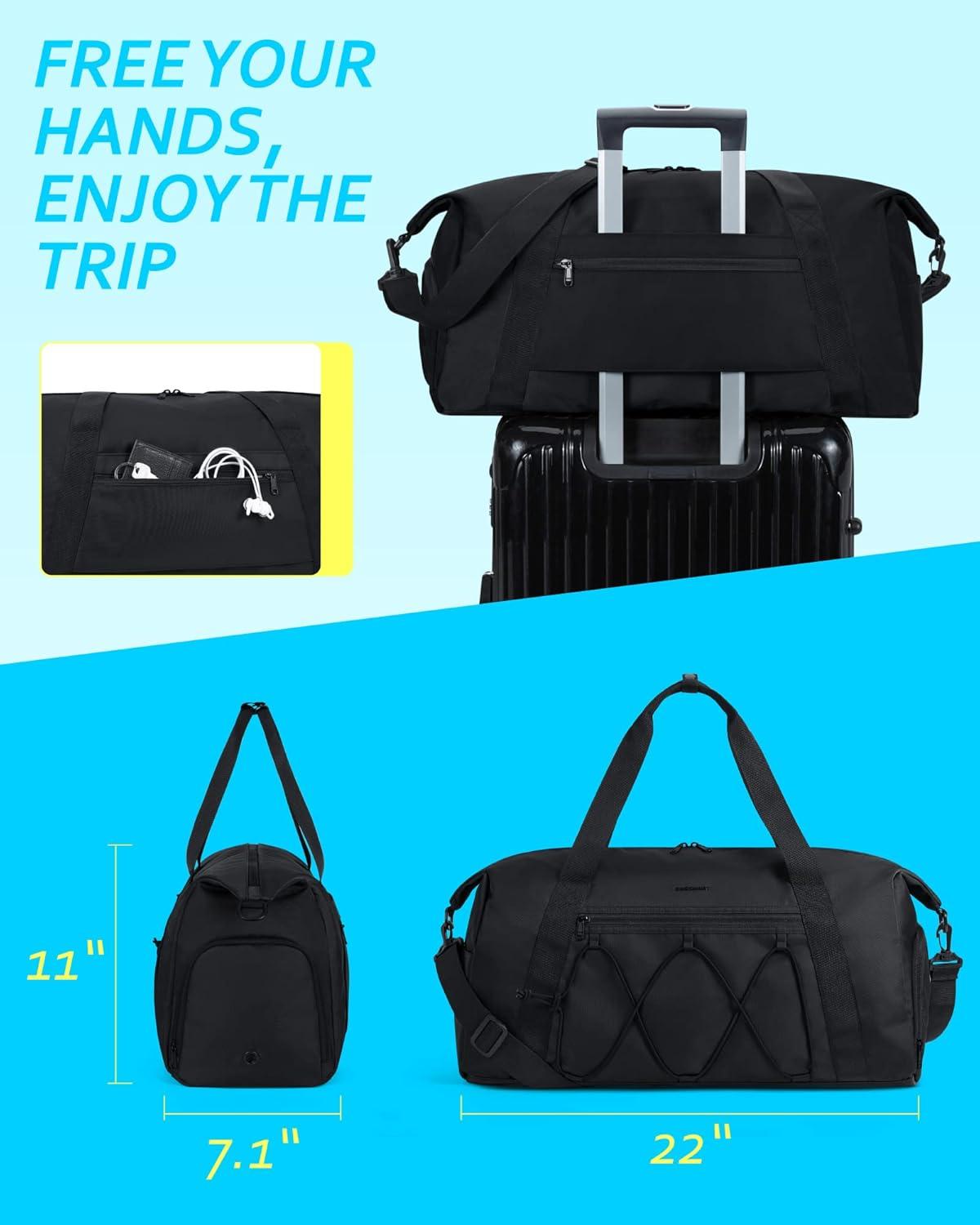 image:imageBAGSMART Gym Bag With Shoe Compartment amp Wet Pocket Lightweight Sports Travel Duffel Bag Carry On Bag Weekender Overnight Bag Water Resistant Sports Gym Tote Bags Swimming Yoga Almond OilDark Pink