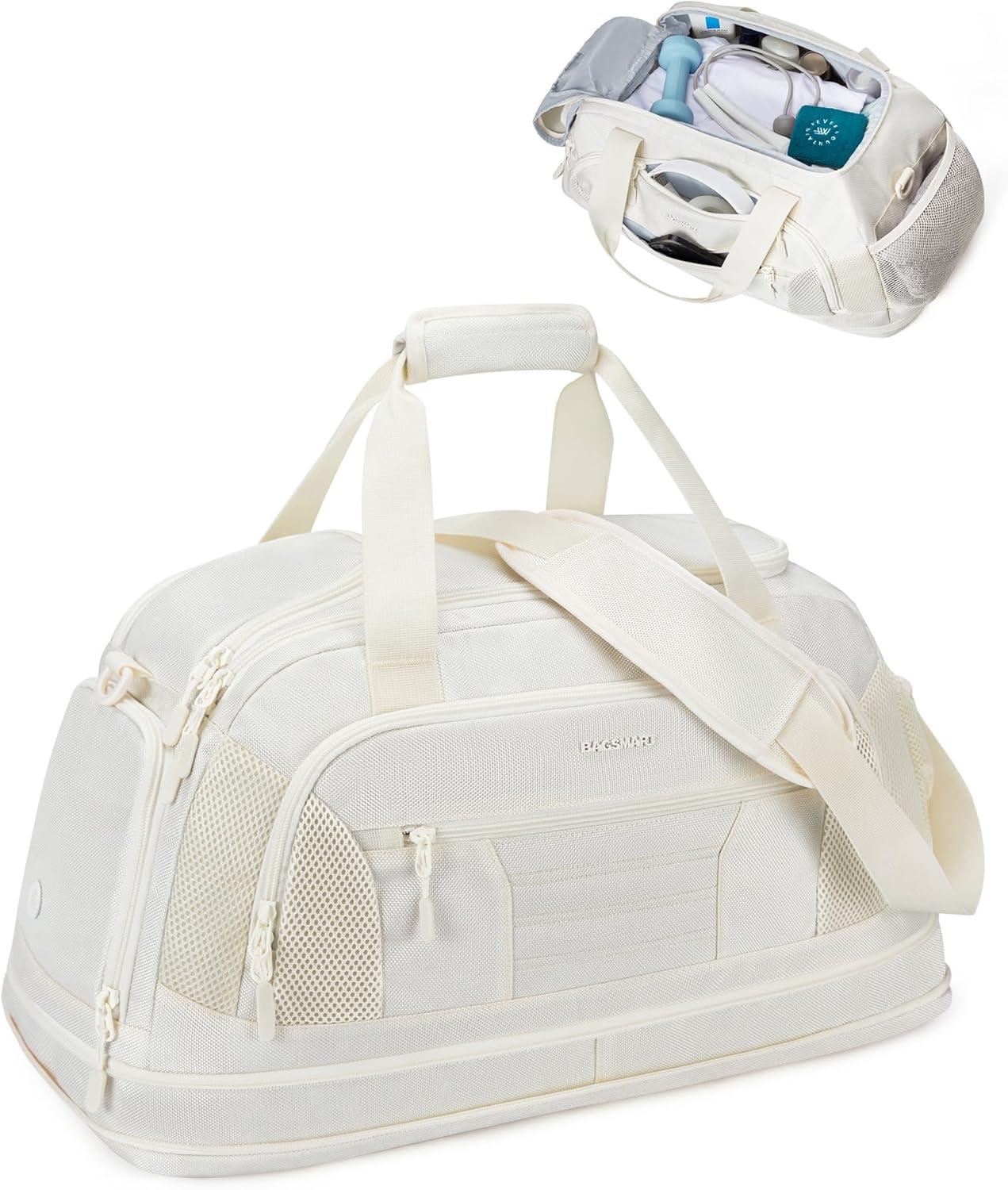 image:imageBAGSMART Gym Bag for Men Women Expandable Sports Duffel Bag Lightweight Workout Bag with Shoe Compartment amp Wet Pocket Water Resistant Weekend Overnight Bag for Travel Gym Beige